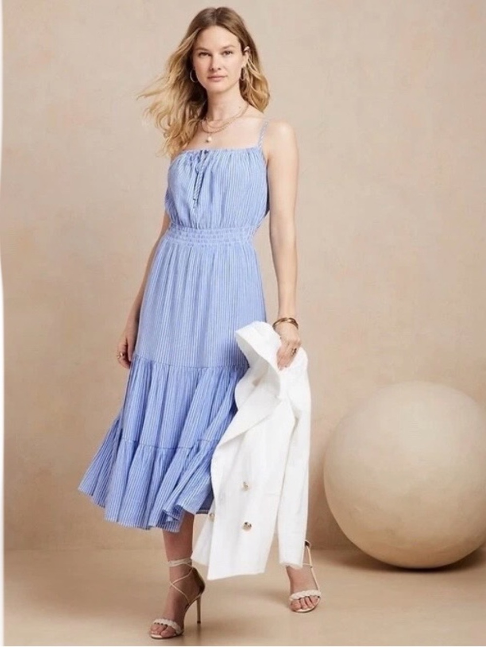 Banana Republic Blue & White Stripe Tiered Dress Size Small